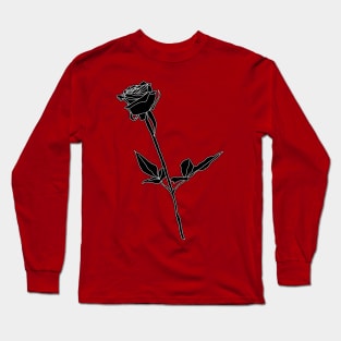 Black Rose Monochrome Line Art Red Backdrop Long Sleeve T-Shirt